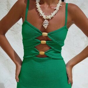 Green Cutout Knit Dress with Wooden Accents